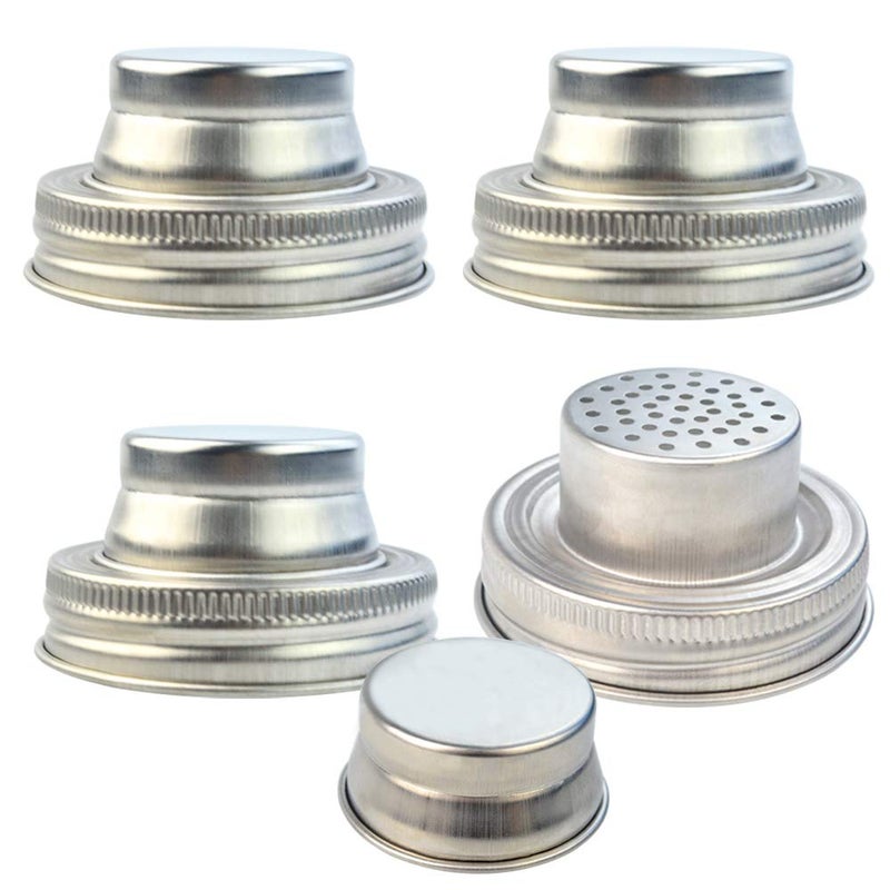 obmwang 4 Pack of Stainless Steel Mason Jar Shaker Lids Caps for Cocktail,Dredge Flour,Mix Spices,Sugar, Salt, Peppers and More or Shake Drinks Cocktail-Fits Any Regular Mouth Mason Jar Canning Jar - Image 1